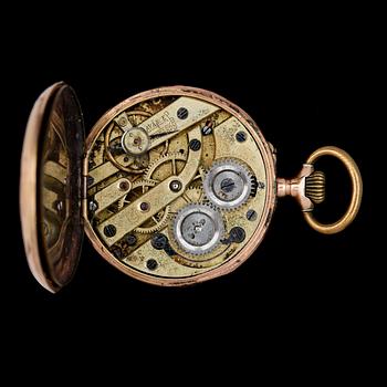 DAMFICKUR, 14 guld och KLOCKSTÄLL. 1800-talets slut. Vikt 27,2g.