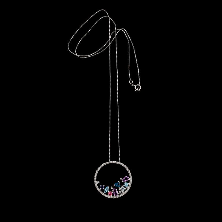 HÄNGE, 14 k guld, olikfärgade topaser, briljantslipade diamanter tot ca 0.12 ct.