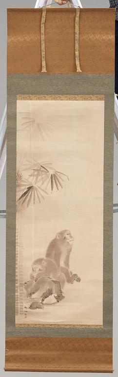 Mori Sosen, A kakemono with two monkeys besides bambo, signed  Sosen and with two seals.