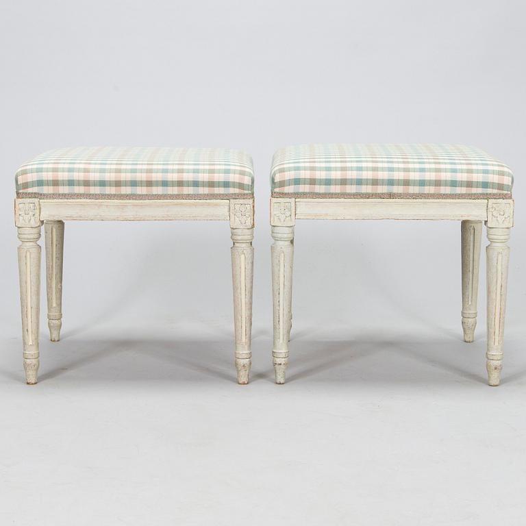 A pair of Gustavian late 18th century stools by Carl Fredrik Flodin (master in Stockholm 1776-95).