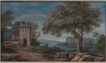 TUNTEMATON/OKÄND/ UNKNOWN, LANDSKAP, Gouache, 1800-talets början, sign. MC.