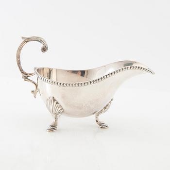 Sugar bowls 2 pairs and a cream jug, silver plate and glass, first half of the 20th century.