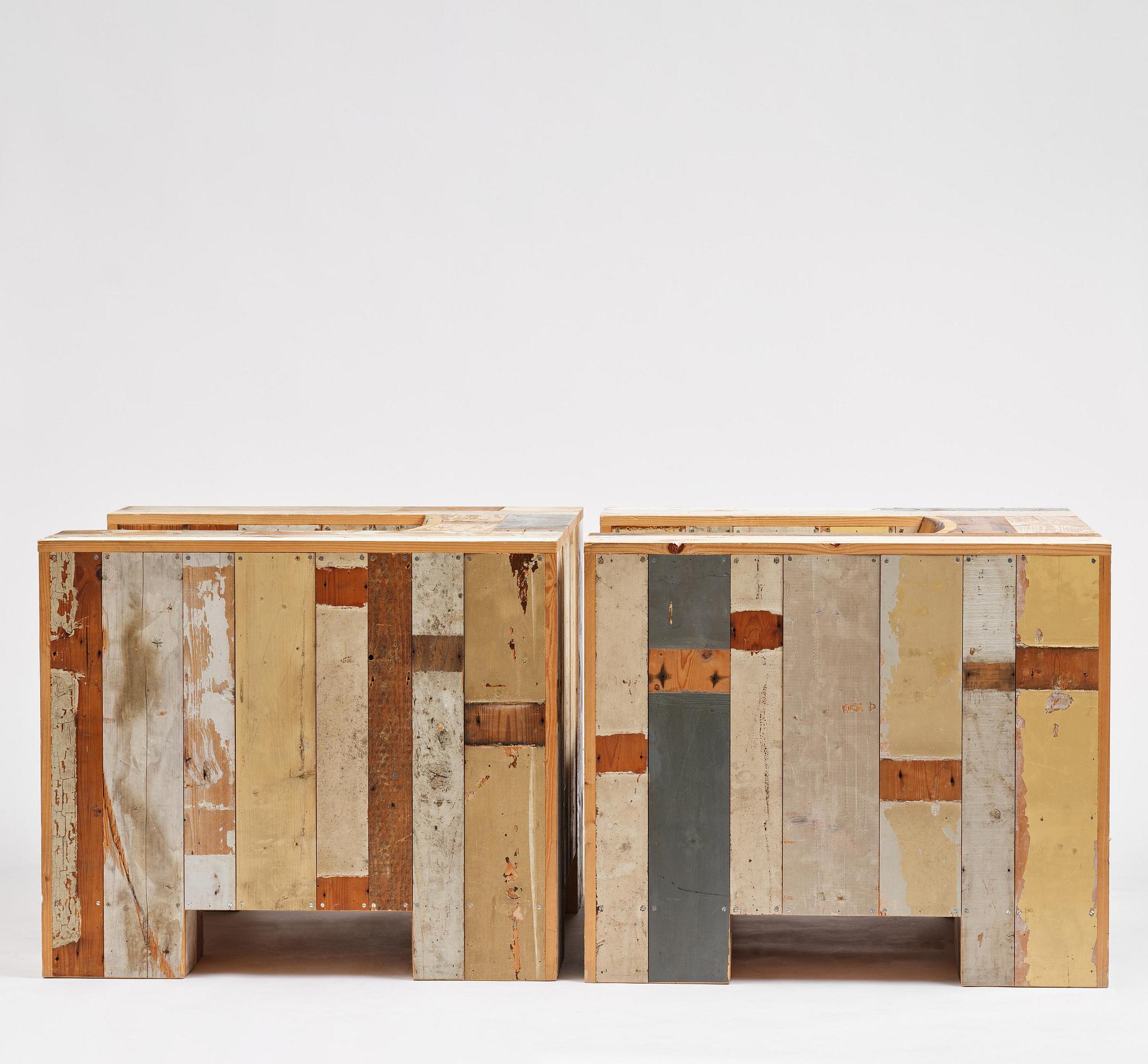 Piet Hein Eek, Armchairs, a pair, “Large Scrapwood Chair”, the Netherlands, after 2008.