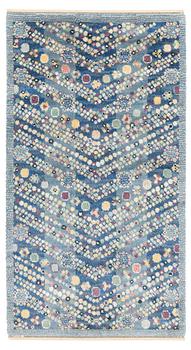 Barbro Nilsson, a carpet, 'Violetta blå', knotted pile, ca 243,5 x 142 cm, signed AB MMF BN.