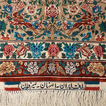 MATTO, "Golo Bolbol" (="Flower and bird"-motive), a silk Esfahan figural, ca 337 x 243,5 cm, Mohammad Seirafian.