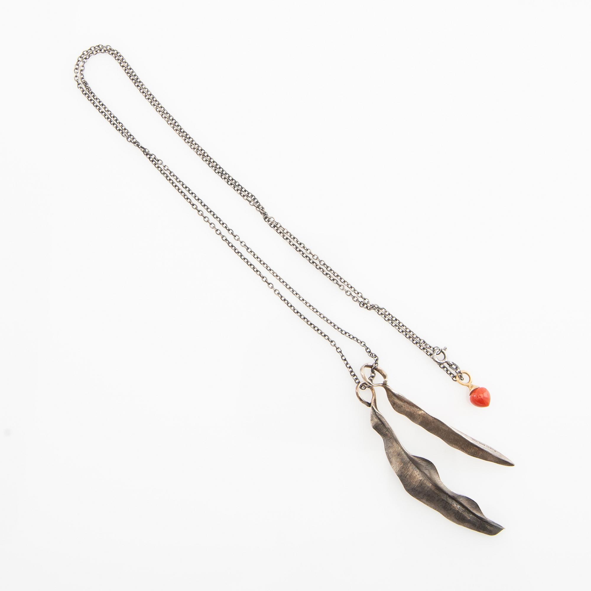 Ole Lynggaard, chain, oxidised silver, with pendants in silver and coral with 18k gold.