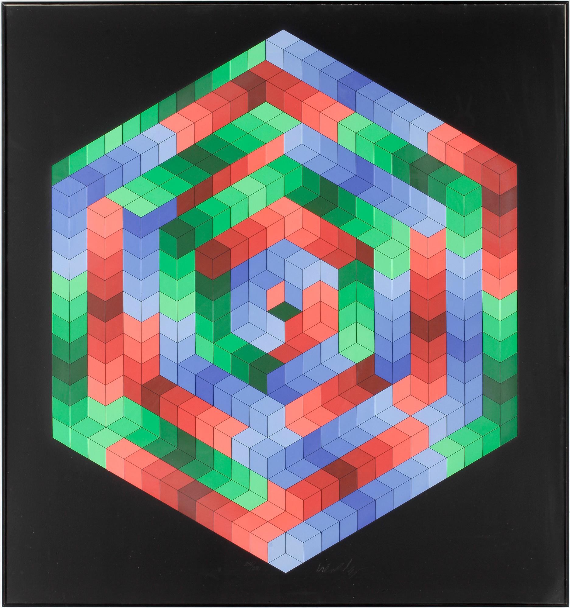 VICTOR VASARELY. Färglitografi. Nr 246/250.Signerad Vasareli.