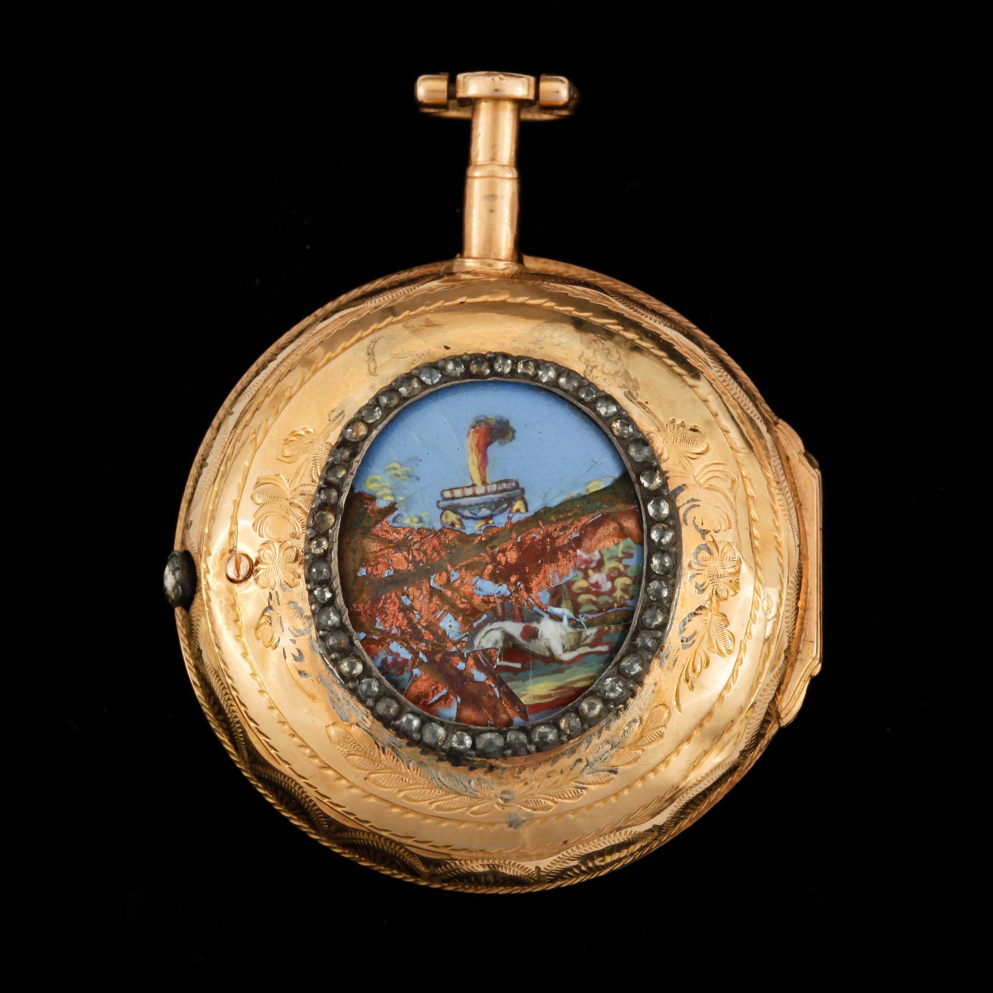 FICKUR, Spindelur, dam, 18k guld, Romilly, Paris, 1700-talets slut. Vikt 38g.