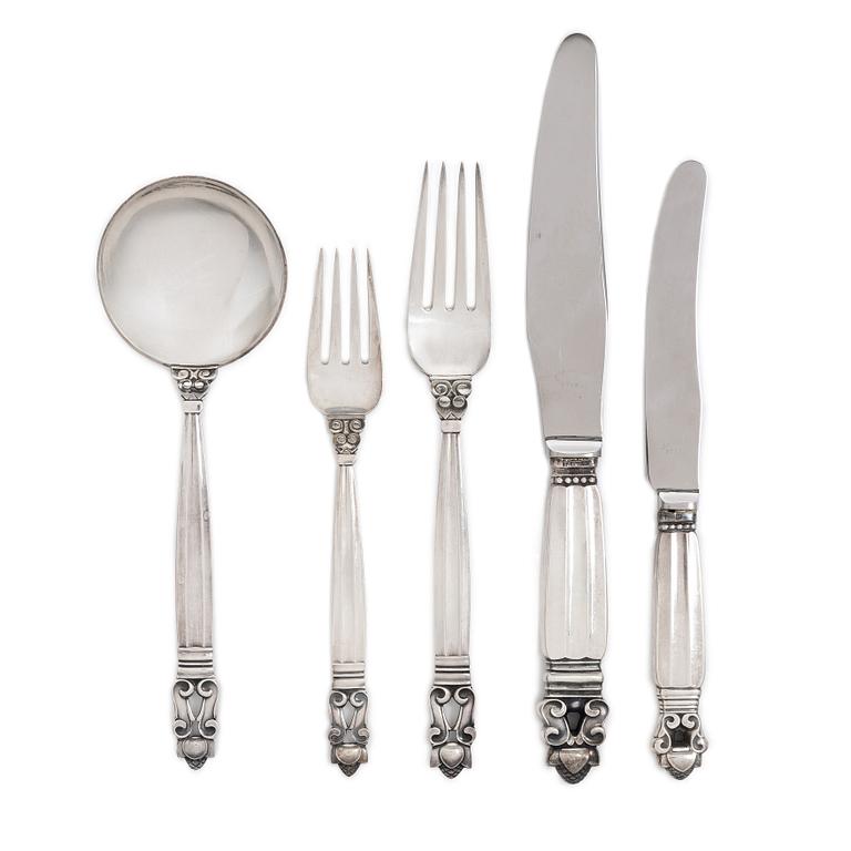 Georg Jensen, bestick, 30 delar, sterling silver, modell "Konge/Acorn", design Johan Rohde, Köpenhamn, Danmark, efter 1945.