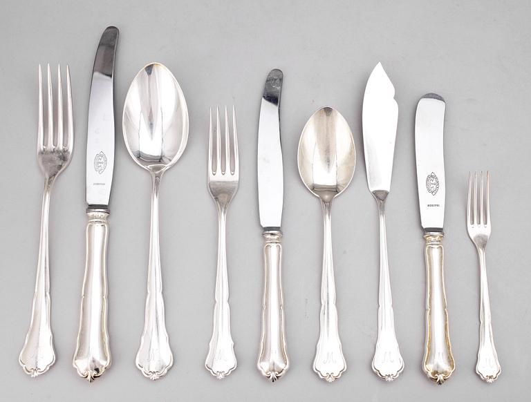 BESTICKSUPPSÄTTNING, 124 delar, silver, mestadels C G Hallberg, Stockholm, 1900-tal. Vikt 6666 g.