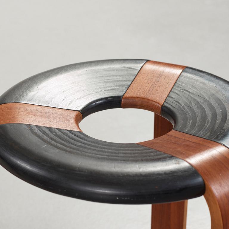 Rud Thygesen, a pair of teak and black lacquered stools, Magnus Olesen, Denmark 1970's.