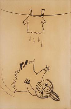 814. Tove Jansson, Little My under the washing line.