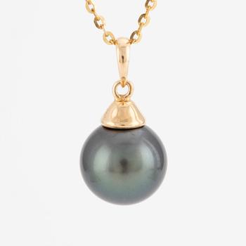 Pendant in 14K gold with cultured Tahitian pearl, with chain.