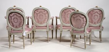 SALONGSGRUPP, 8 delar, gustaviansk stil, 1900-talets första hälft.