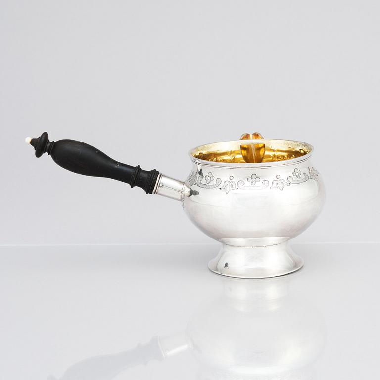 A Danish parcel-gilt silver saucepan, mark of Christian Werum, Copenhagen 1779. Fabricius hallmark.