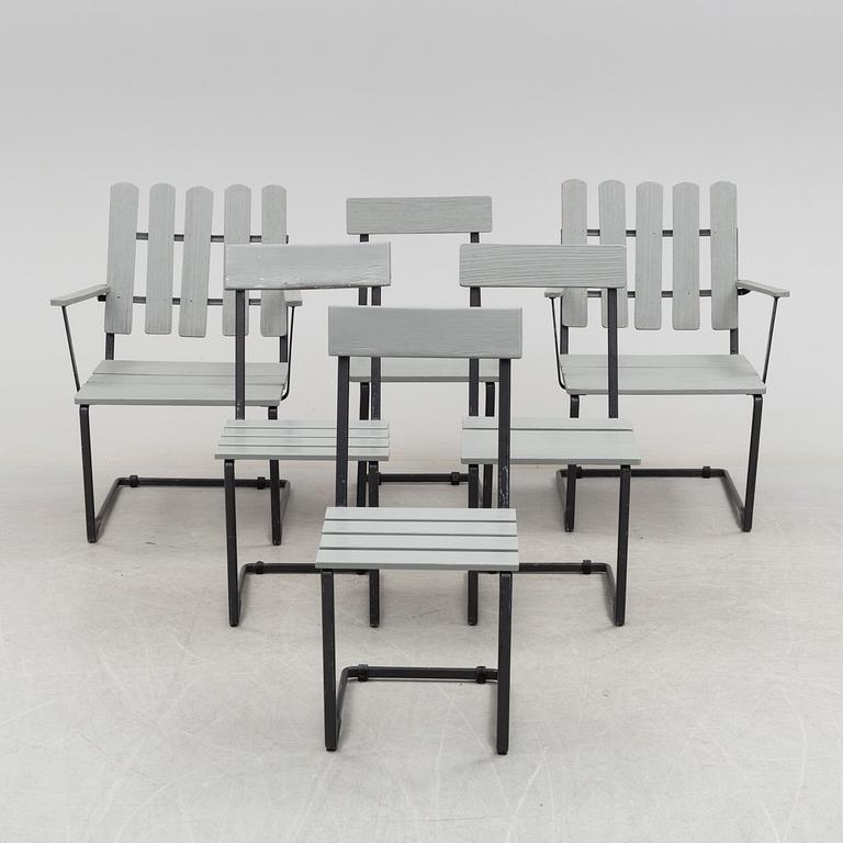 A garden table and six chairs, second half of  the 20th century.