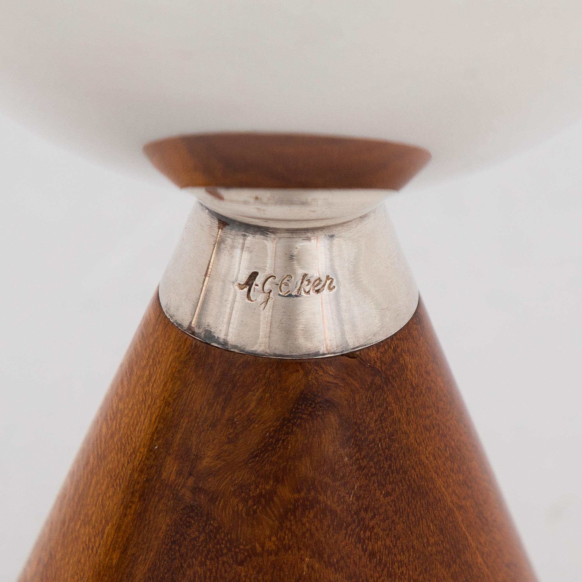 ANNA-GRETA EKER, A set of a silver and mahogany sugar bowl and cream jug, Auran Kultaseppä, Turku 1962.