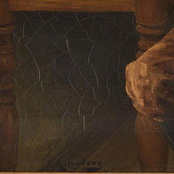 August Jernberg, Interior with man lighting his pipe.