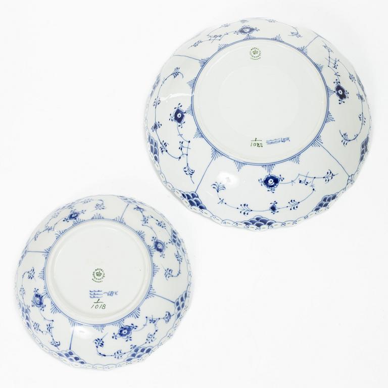Royal Copenhagen, Two 'Musselmalet Full Lace' bowls, Denmark, second half of the 20th century.