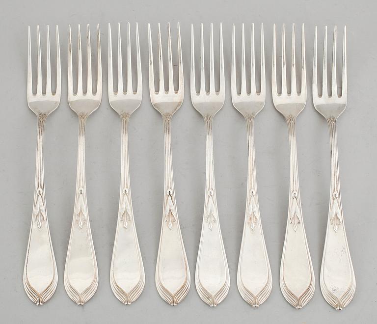 MATGAFFLAR, 8 st, silver, jugend, "Tulpan", Buchwald. Vikt ca 397 gram.