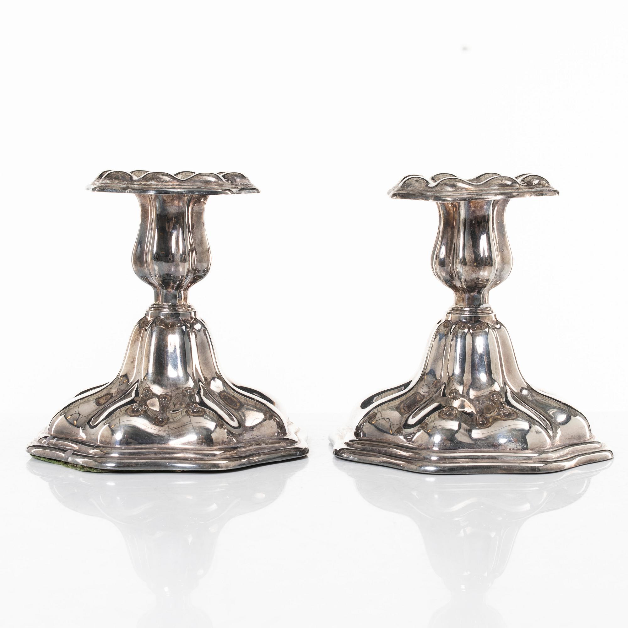 Ljusstakar, ett par, silver, C G Hallberg, 1955.