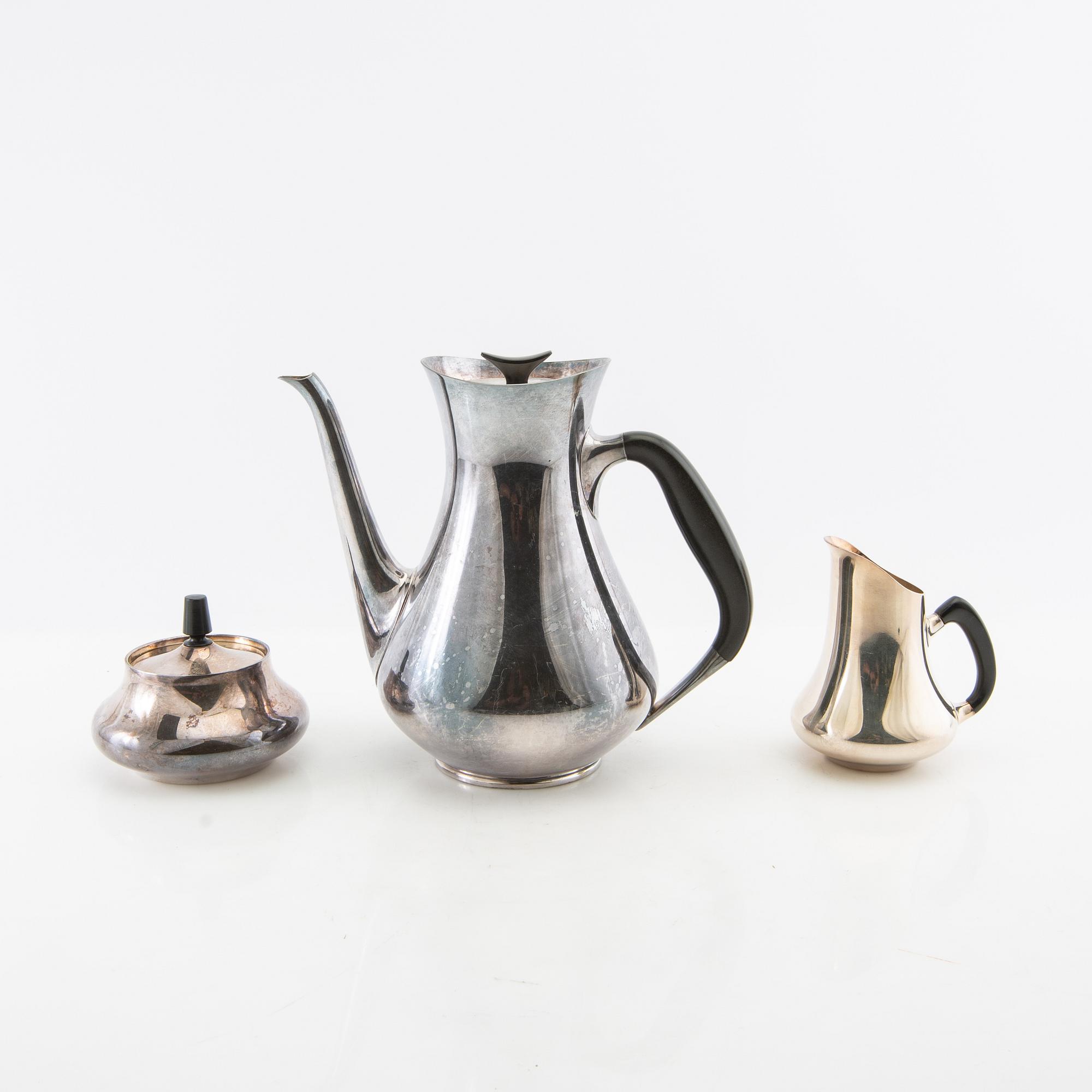 Hans Bunde coffee service 3 dl Cohr Denmark silver plate mid-20th century.