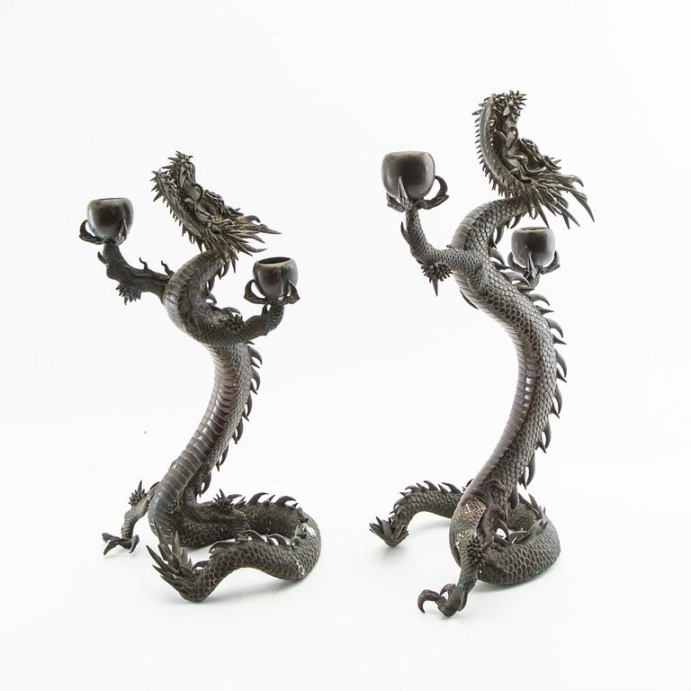 Candelabras, a pair, Meiji Japan, turn of the 20th century.