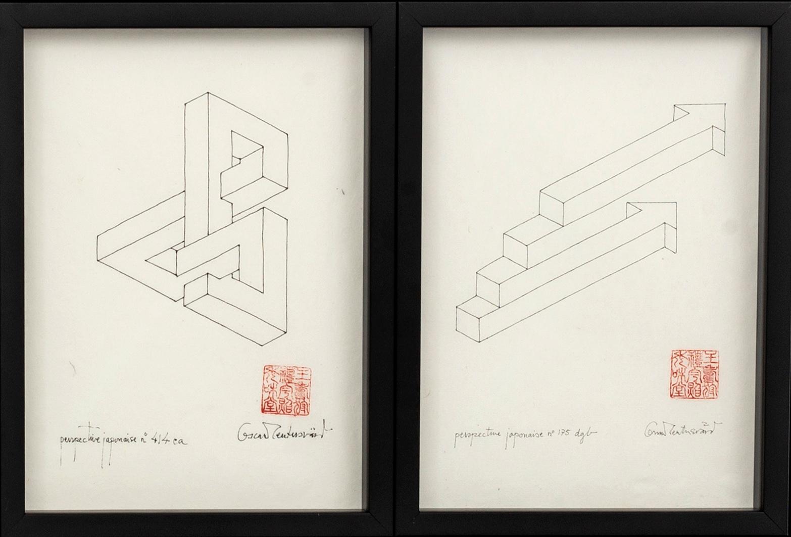 OSCAR REUTERSVÄRD, ink on paper, two pieces, signed.