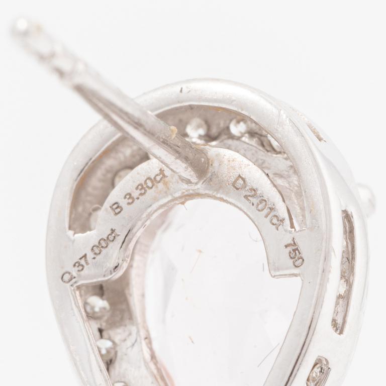 Earrings 18K white gold with drop-cut smoky quartz and morganite with diamonds.