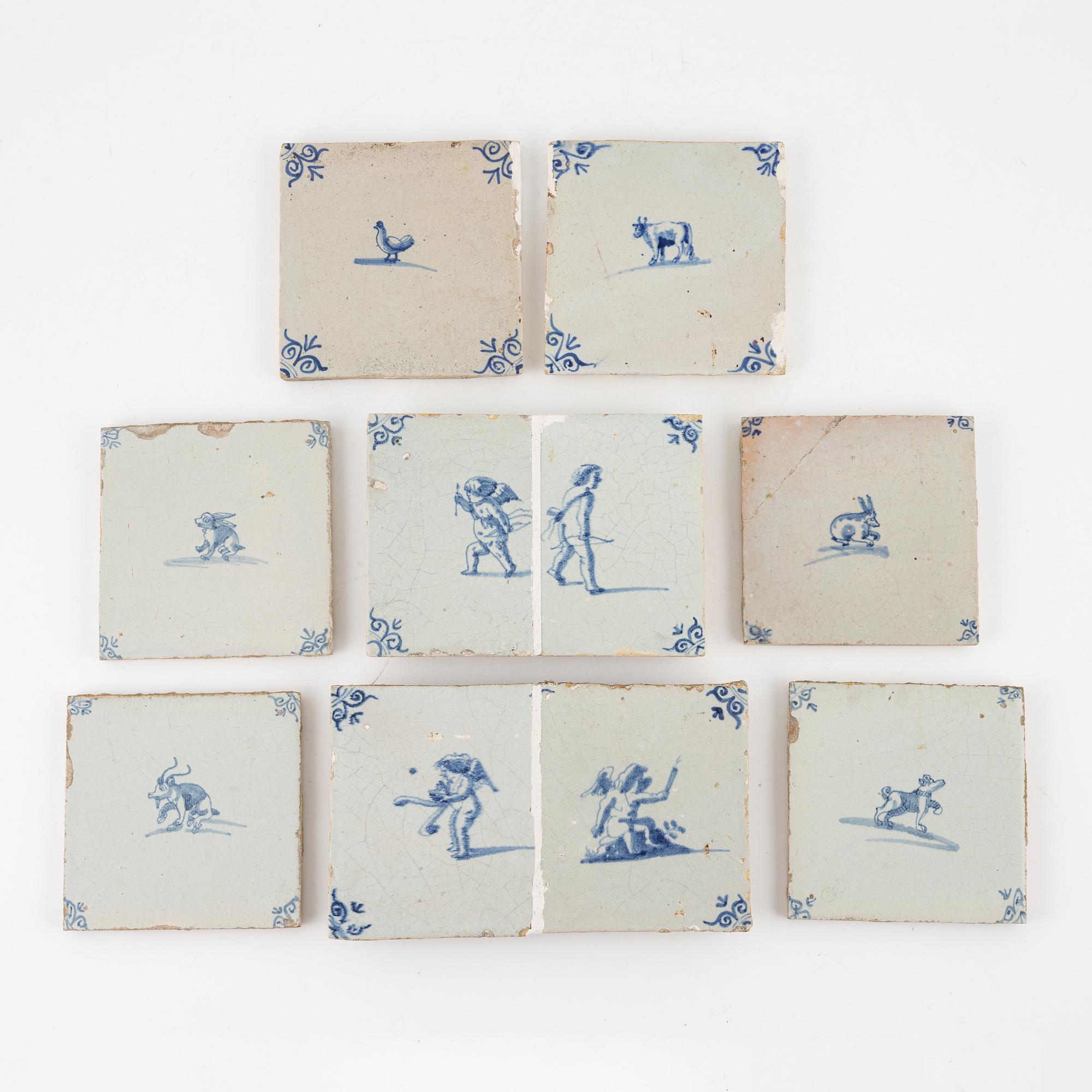 Flisor, 10 st, glaserat lergods, Holland, 17/1800-tal.