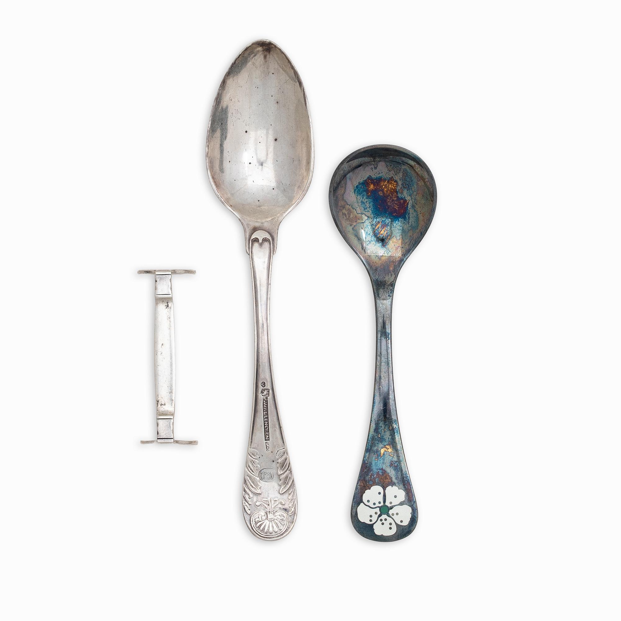 A set of sterling silver and enamel christmas cutlery, Michelsen, Denmark 1940s-1960s (34 pieces).