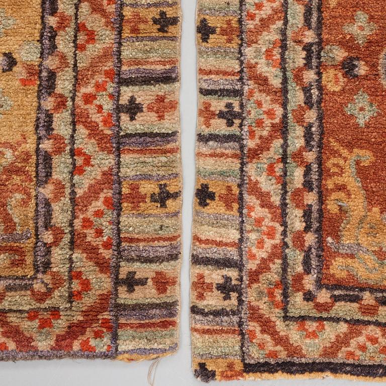 MEDITATION RUGS, 1 pair, old/semi-antique China, ca 199 x 73,5 and 200,5 x 71,5 cm.