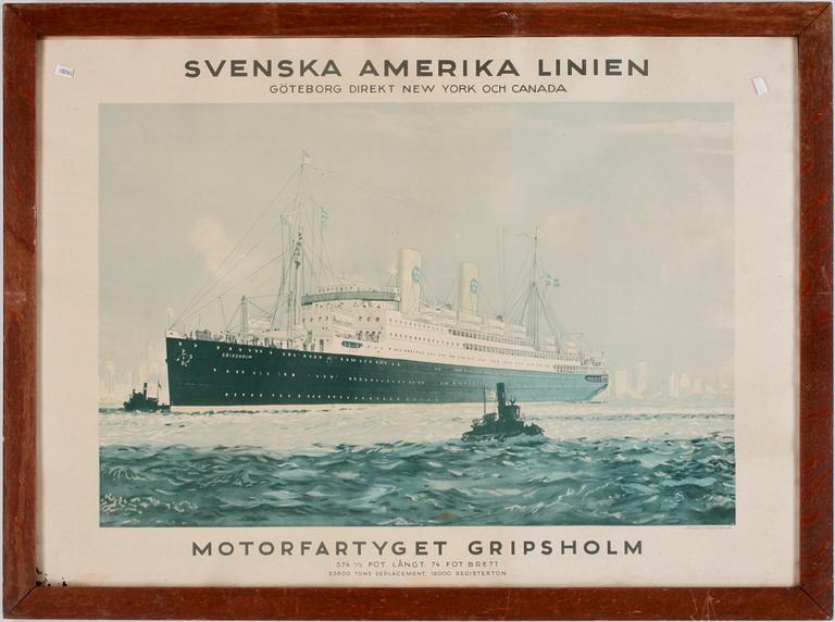 AFFISCH, litografisk, Svenska Amerika Linien, omkring 1900-talets mitt.