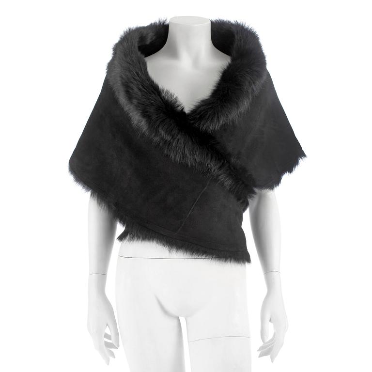 RALPH LAUREN, a black lambfur shawl / stola, size M.