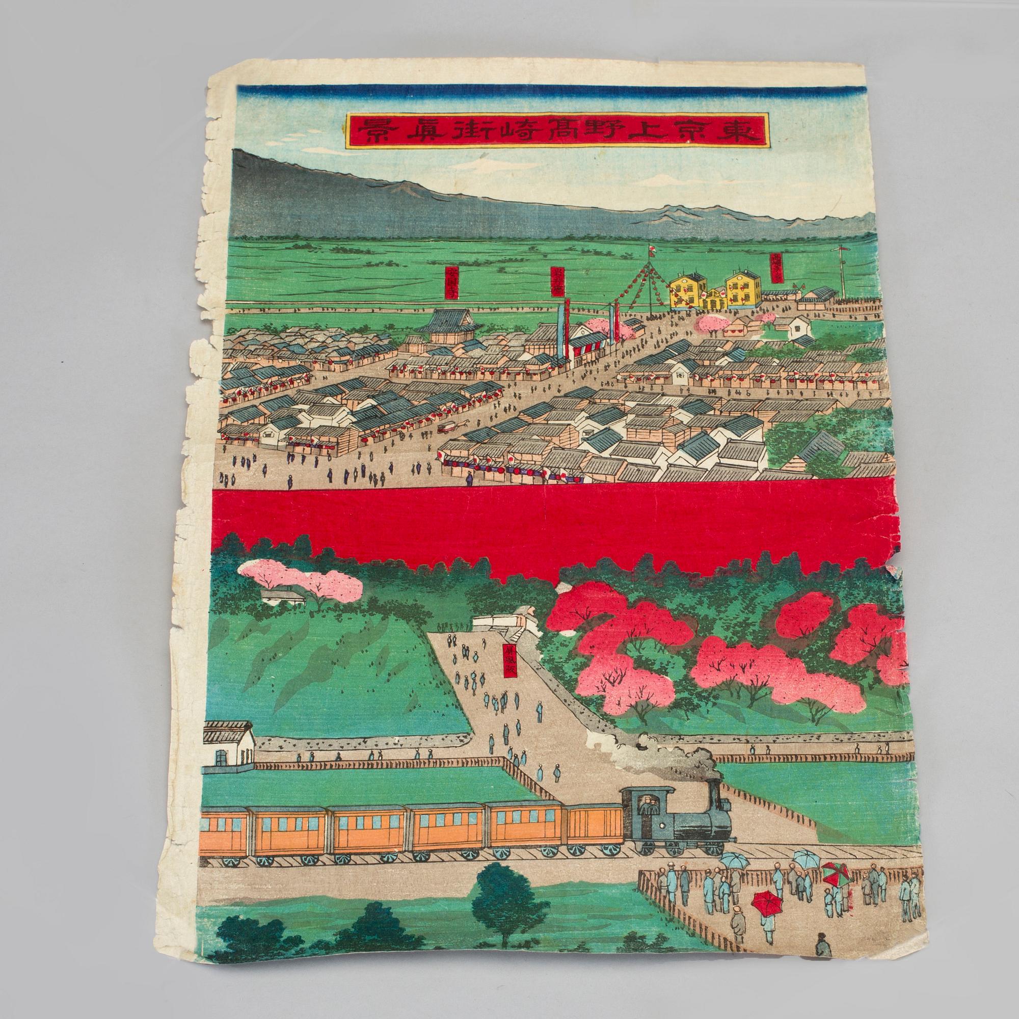 TRÄSNITT, triptyk, Japan, 1800-tal.