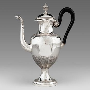 133. Johan Engelbrekt Malm, kaffekanna, silver, Stockholm 1828. Empire.