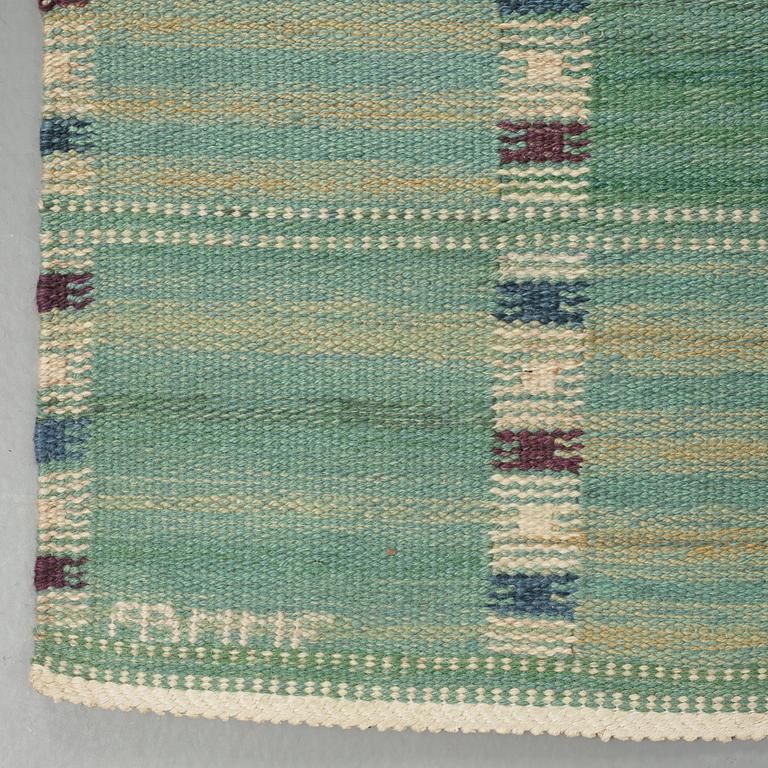 Barbro Nilsson, A CARPET, "Falurutan, grön Fabiola", flat weave, ca 468 x 326 cm, signed AB MMF BN.