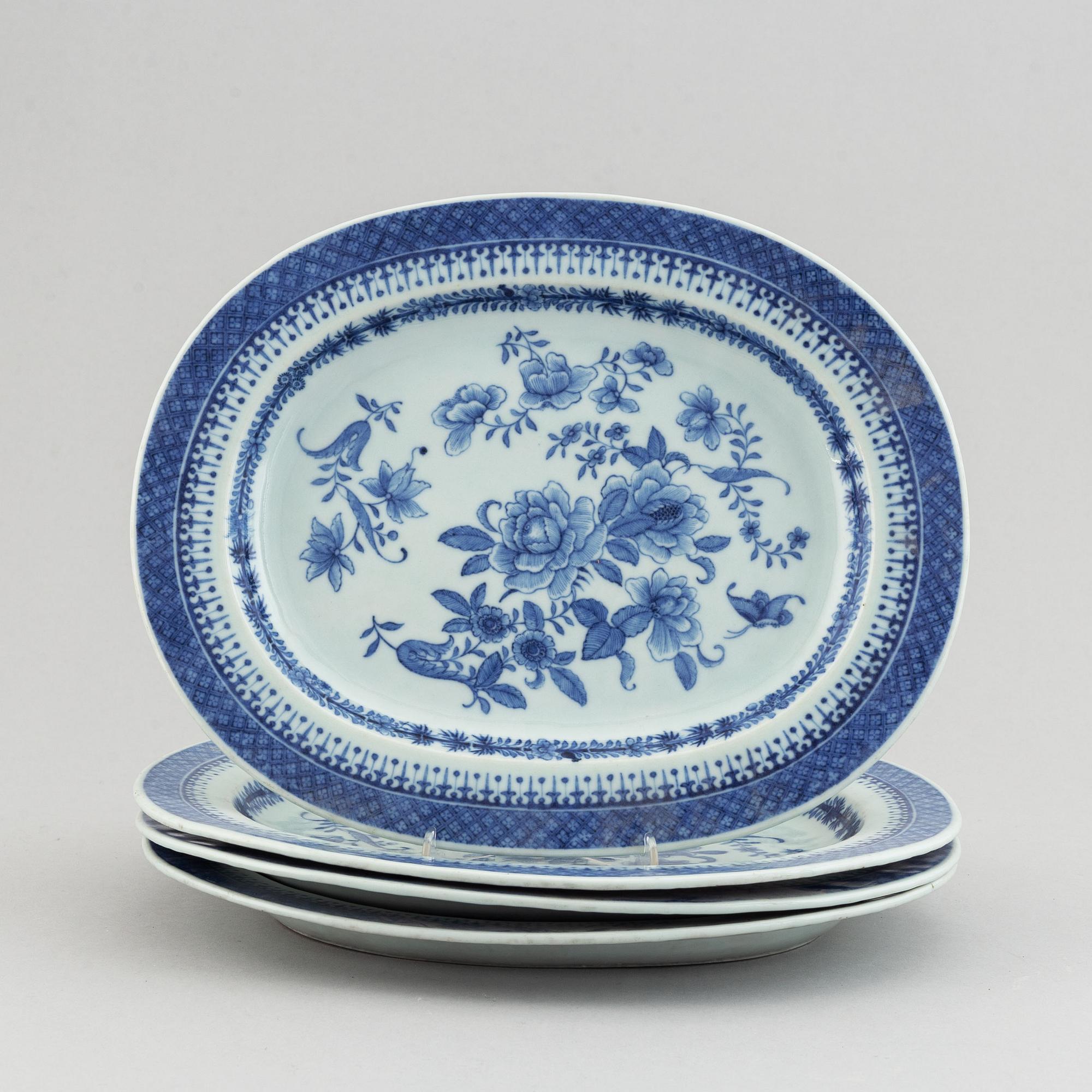 Four blue and white serving dishes, Qing dynasty, Qianlong (1736-95).