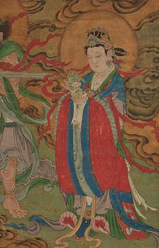 Two Chinese scroll paintings of Heavenly and Earthly Deities from the Water-Land Ritual, late Qing dynasty.