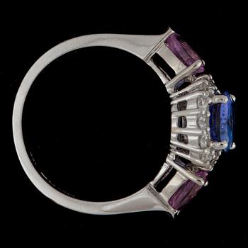 A 2.00 cts tanzanite, pink sapphire and brilliant cut diamond ring.