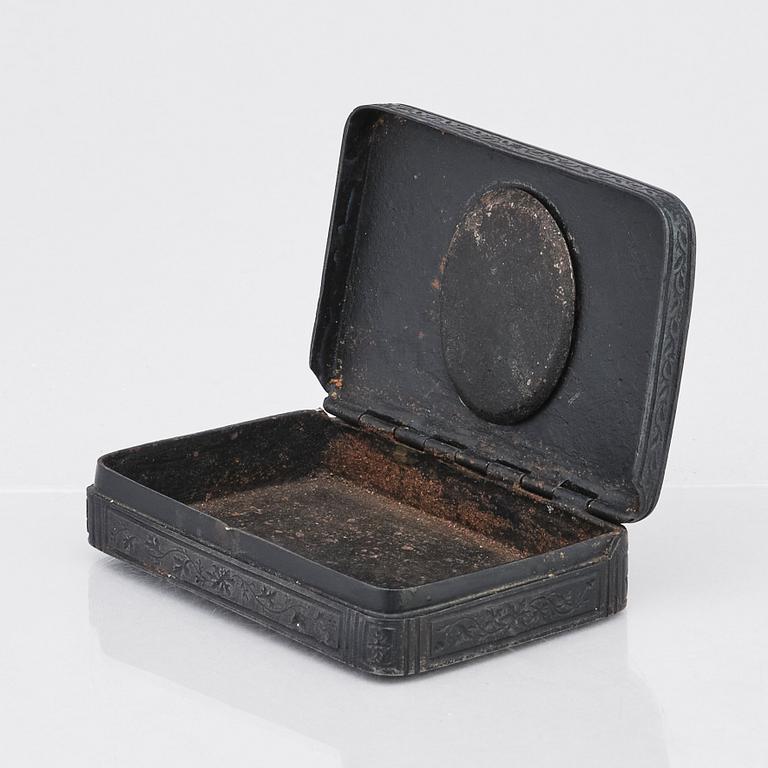 A possible German early 19th century cast iron box with portrait probably depicting King Louis XVIII.