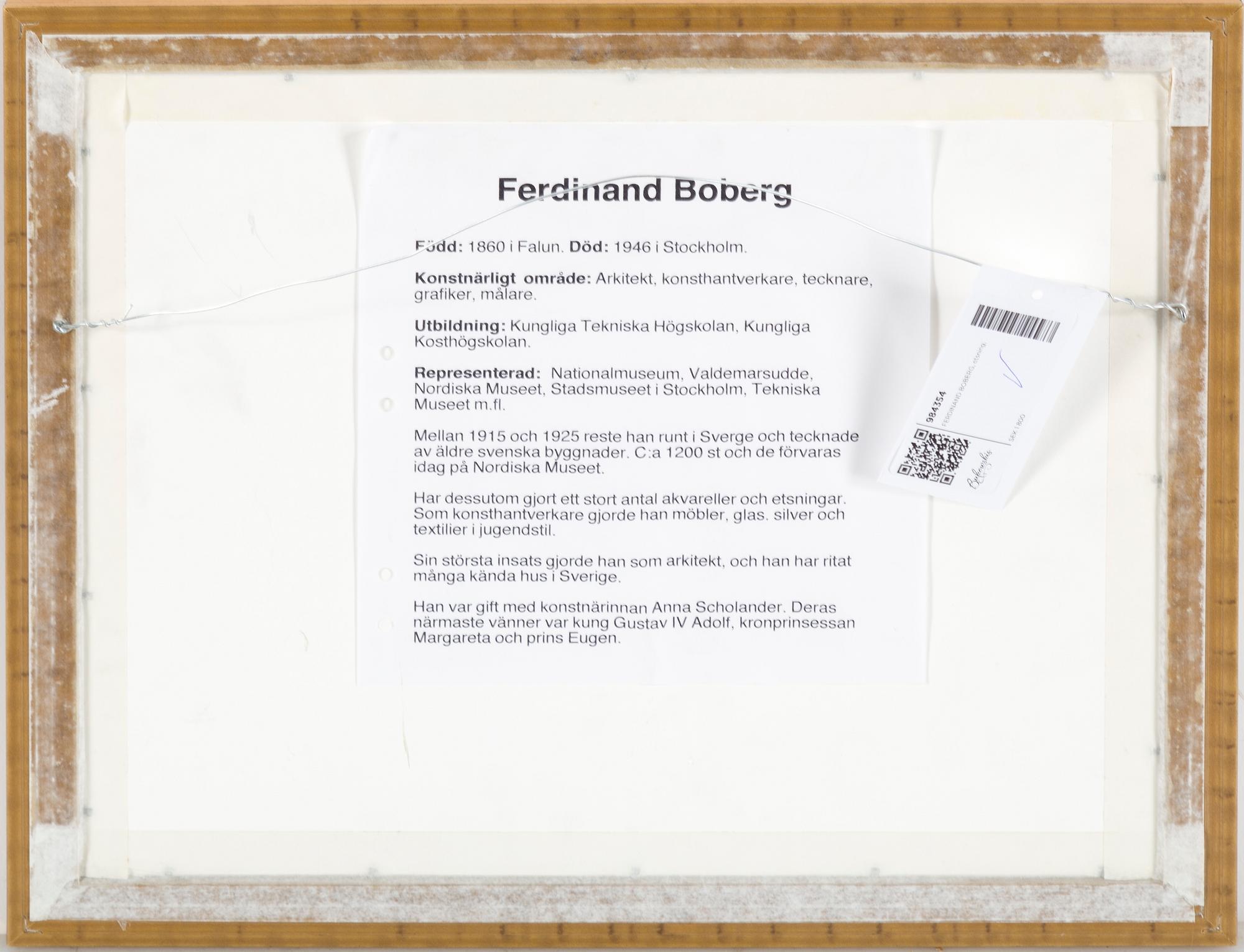 FERDINAND BOBERG, etching, signed.