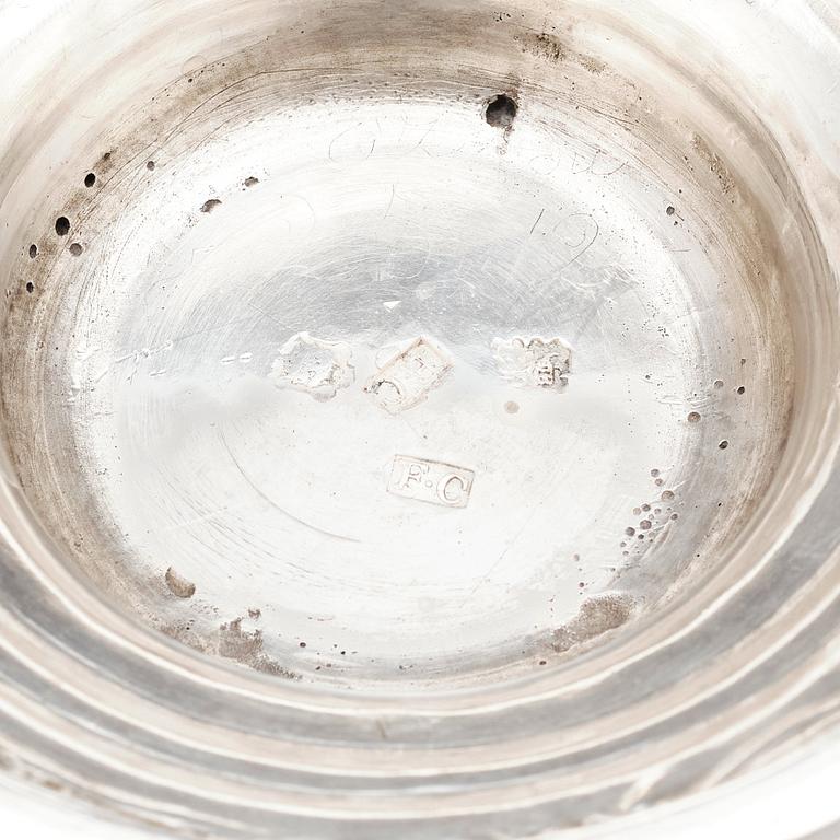 An English mid 18th century silver cup with lid, marks of Francis Crump, London.