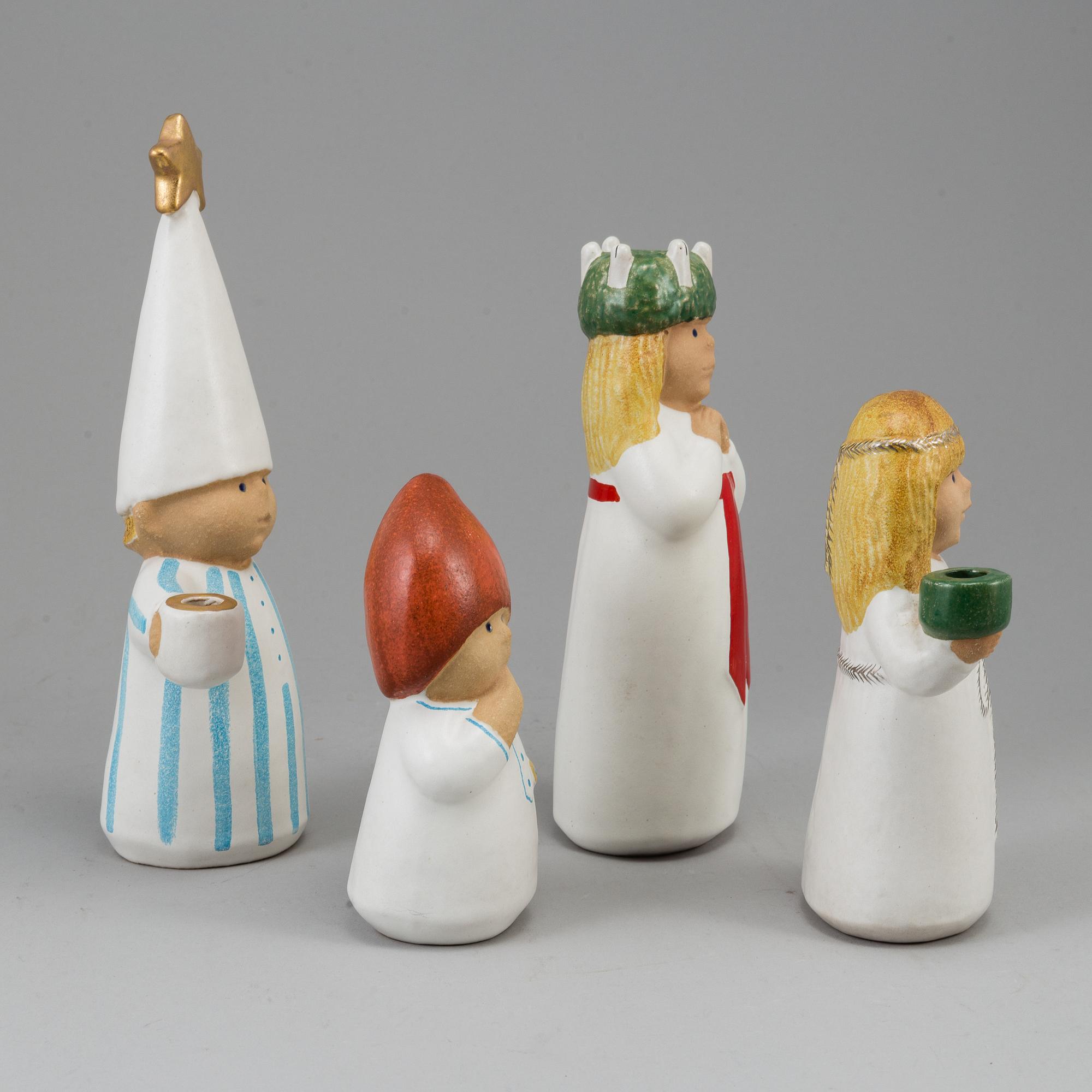 LISA LARSON, 4 st, Luciatåg, ljusstakar/figuriner, signerade, Gustavsberg.