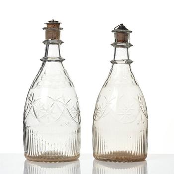 Flaskor, två stycken, glas, 1800-tal.