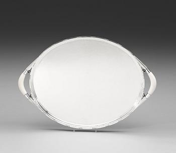 379. A Johan Rohde sterling and ivory tray, Georg Jensen, Copenhagen 1933-44, design nr 251B.