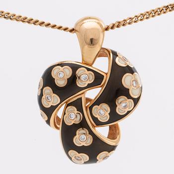 PENDANT w CHAIN 18K gold, enamel, brilliant-cut diamonds 0,33 CT INSCRIBED.