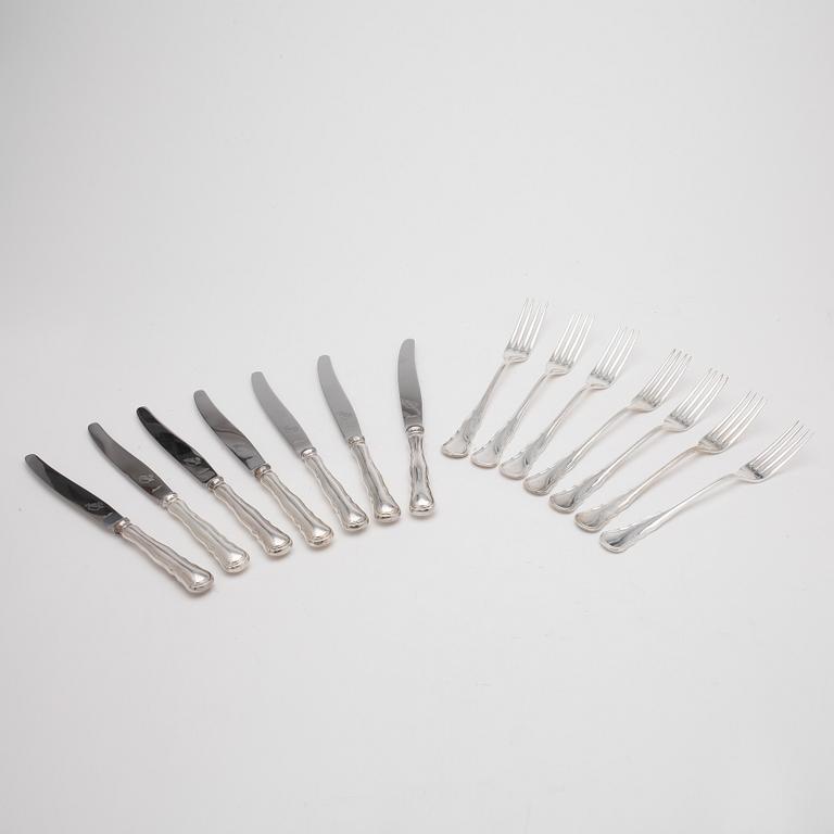 BESTICK, 7+7 delar, silver, C.G. Hallberg, 1940-tal. Totalvikt 1025g.