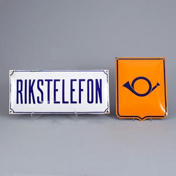 EMALJSKYLTAR, 2 st, "Rikstelefon" samt för Posten. 1900-talets första hälft.