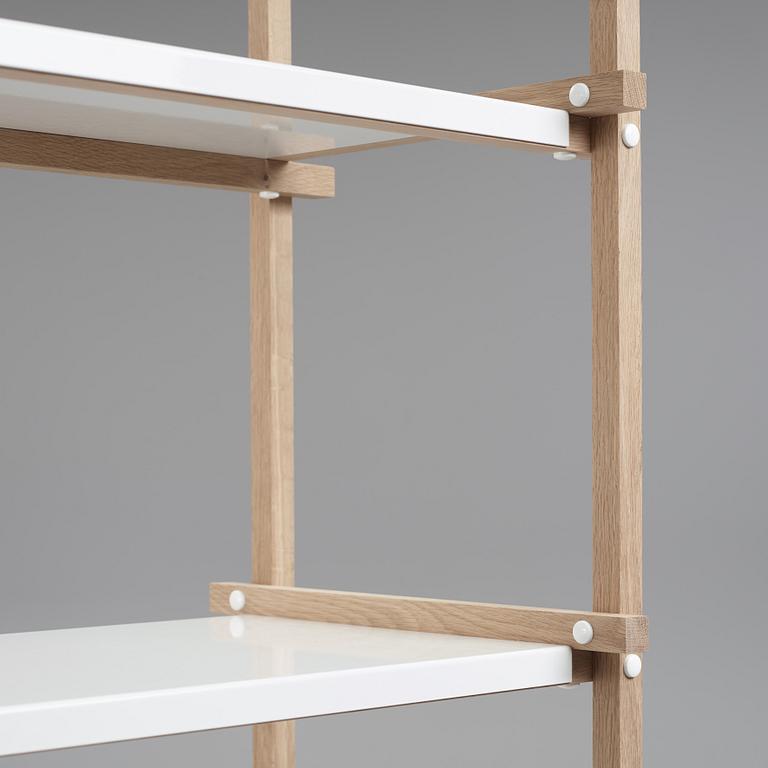 Hay, an oak and white lacquered steel shelf, contemporary production.